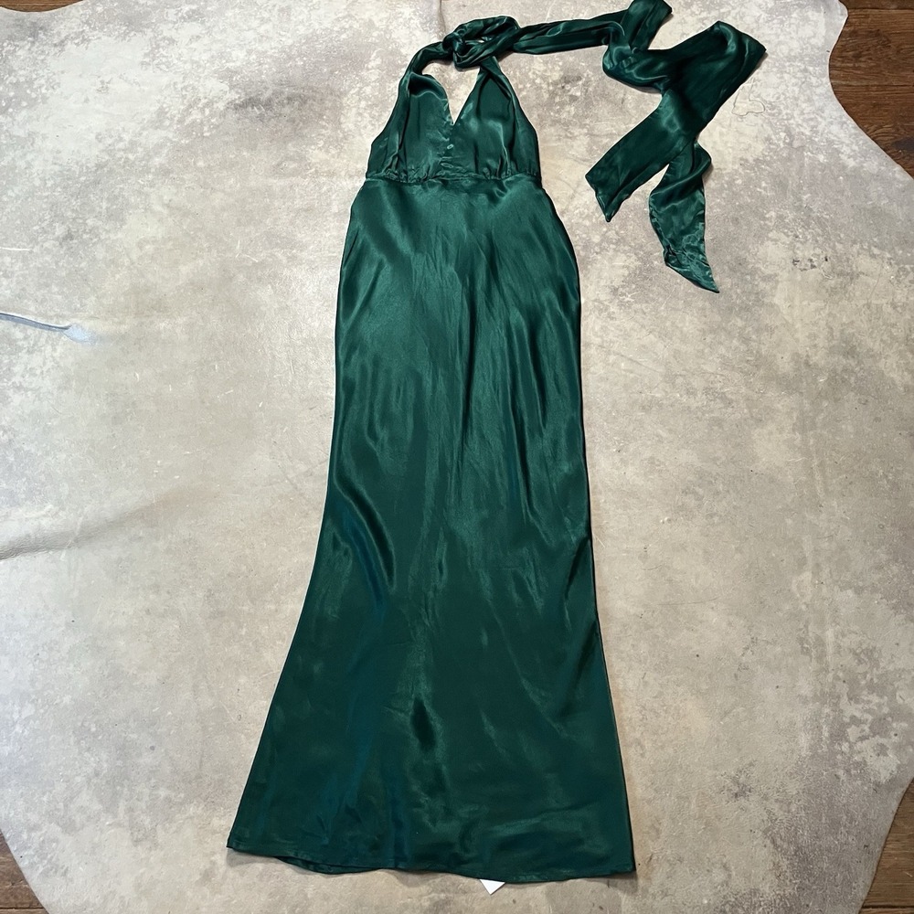 Rumored Dress Womens Size XS Pine Green Thelma Midi Open Back Halter Tie Neck